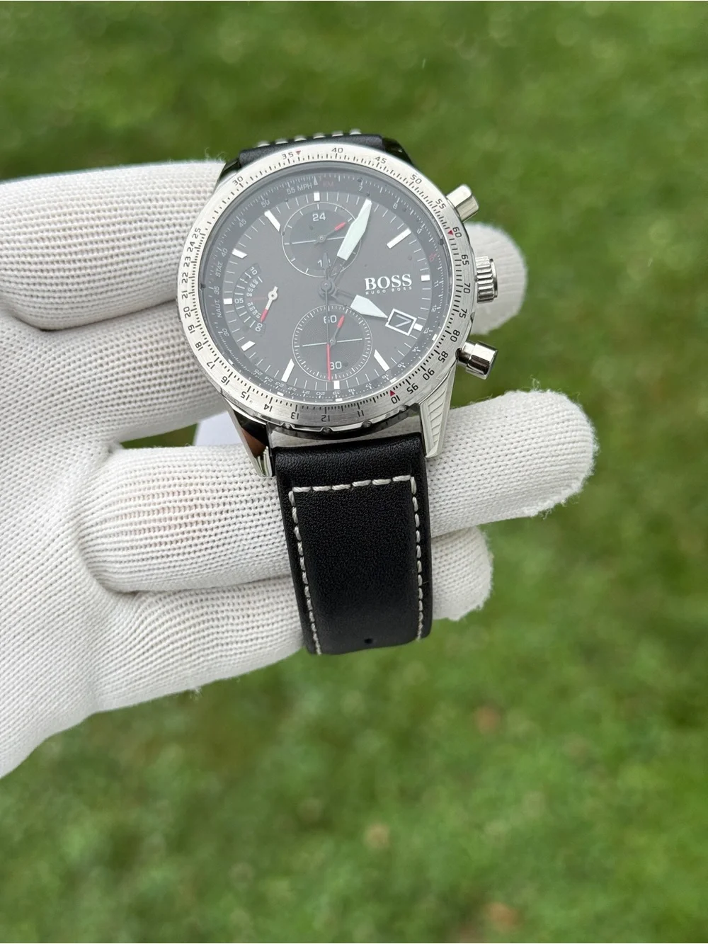 Hugo Boss Pilot Edition Black Dial Black Leather Strap Men's Watch